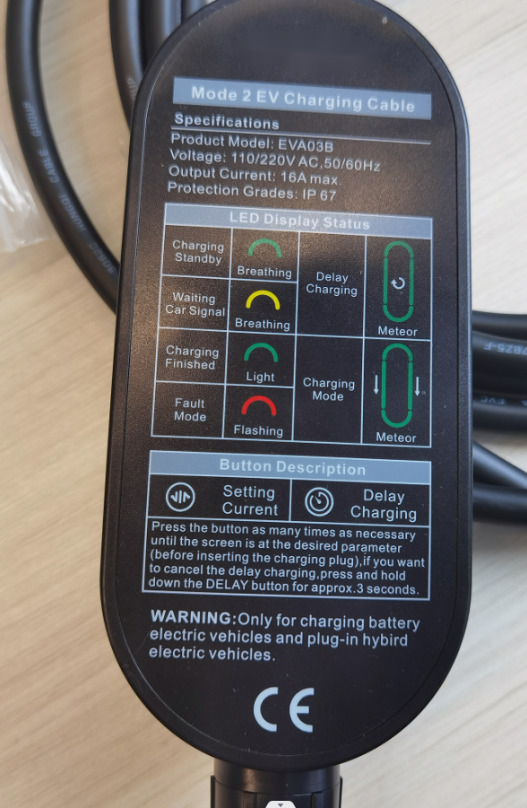 50Hz AC110V Home Portable EV Charger 7kW With Delay Charging Amps