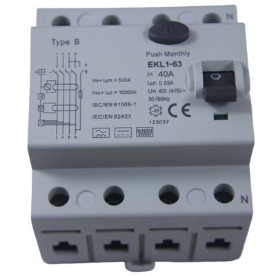Buy Type B IP20 RCD Circuit Breaker 40A 3 Phase 4 Pole MCB Electromagnetic Mode online manufacture