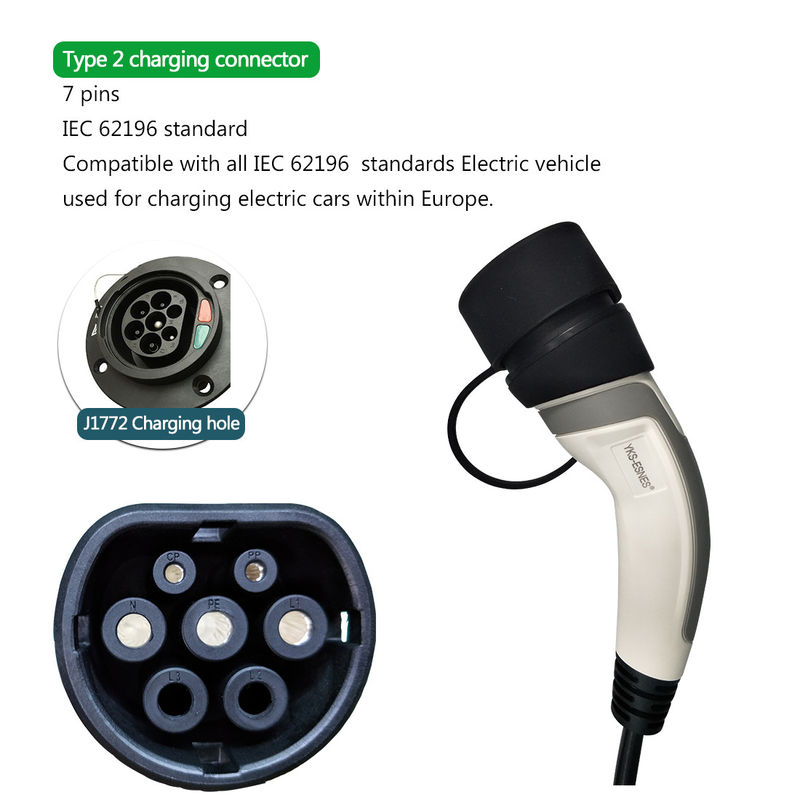 Type 2 IEC 62196 EV Charger Electric Vehicle Power Supply EV Charging cable  with CEE Plug 5m Length